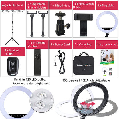 21-inch LED ring light with tripod stand, large ring light with touch panel for YouTube vlog video recordings, makeup studio portraits with remote control, CRI>97.
