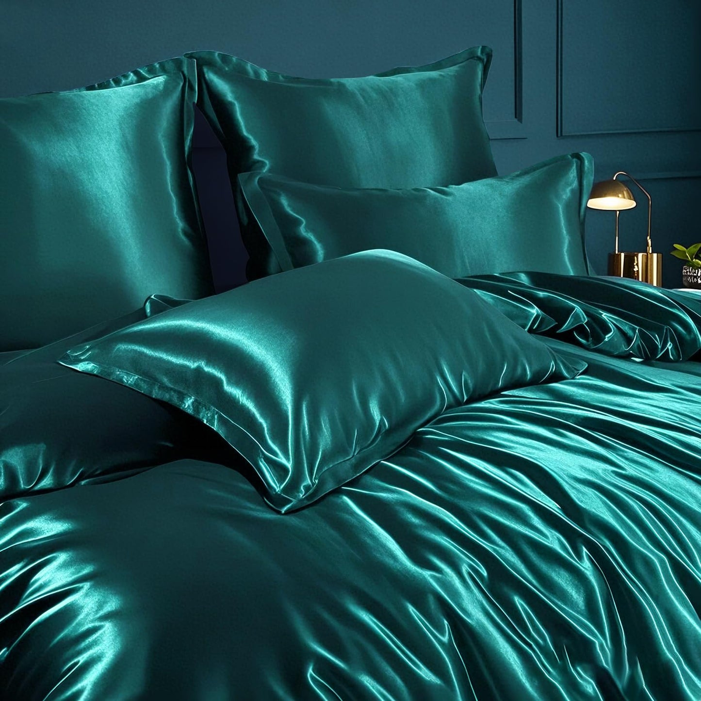 RUIKASI Satin Bedding 200x200 Green - Luxury duvet cover with a silk-like sheen. Dark green bedding set for hair and skin, shiny 200x200cm duvet cover with zipper and 80x80cm pillowcase.