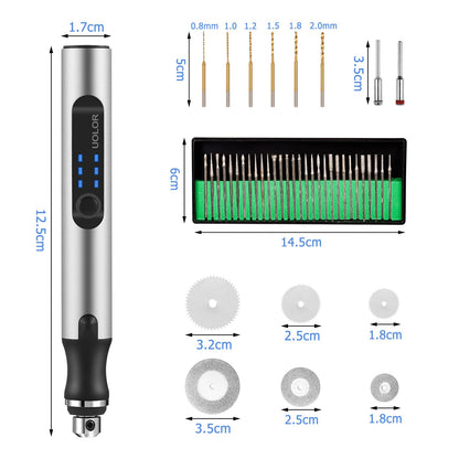 Uolor Wireless USB Rechargeable Engraving Tool Kit, Electric Mini Engraver Engraving Tool, Portable Engraver Engraving Pen Multifunction Tool for Jewelry Glass Wood Plastic Metal Stone