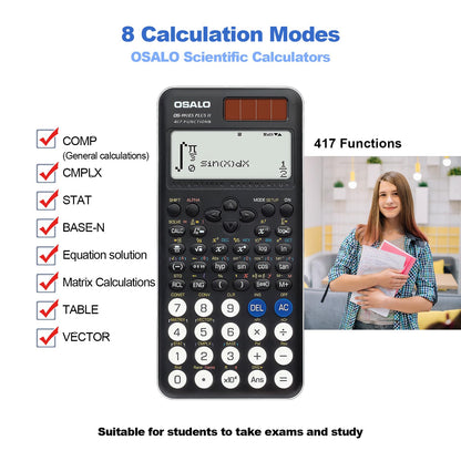 OSALO Scientific Calculator 417 Function 10+2 Digits Written Display Solar and Battery Calculator Protective Case for School Black (OS 991ES Plus 2nd Edition)