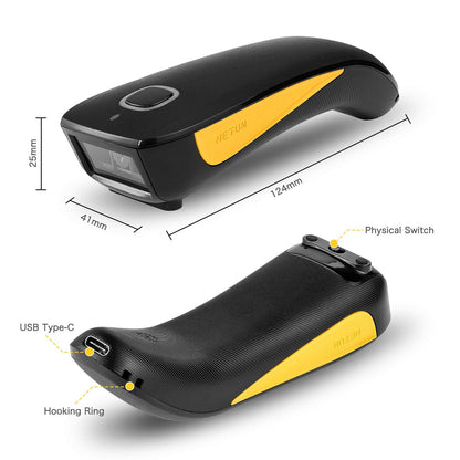 NETUM C750 Wireless Barcode Scanner Bluetooth Compatible Small Pocket USB 1D 2D QR Code Scanner for Inventory, Barcode Image Reader for Tablet iPhone iPad Android iOS PC POS.