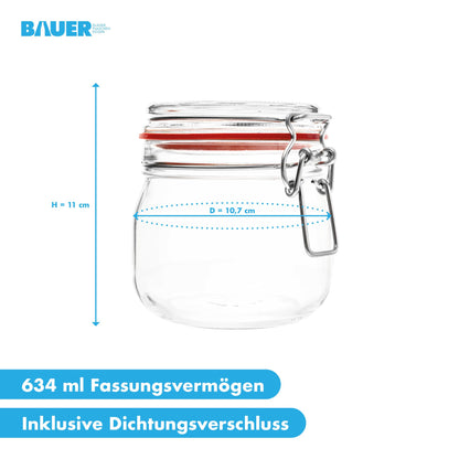 Bottle maker - 6-piece set of 634ml wire bail jars, suitable for canning and fermenting, for storage, filling, wire bail jars including labels - Made in Germany