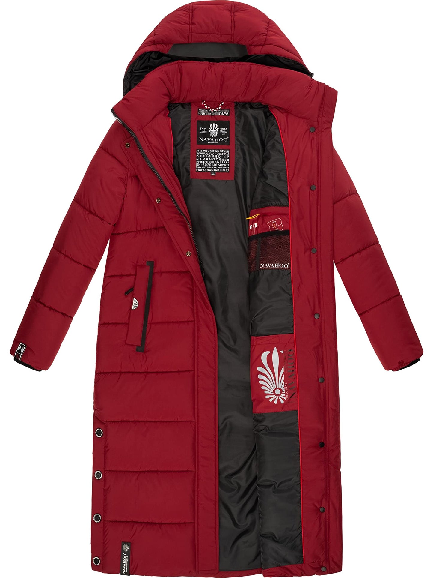 Navahoo women's winter coat Warm quilted coat long with detachable hood Isalie Dark Red size XS