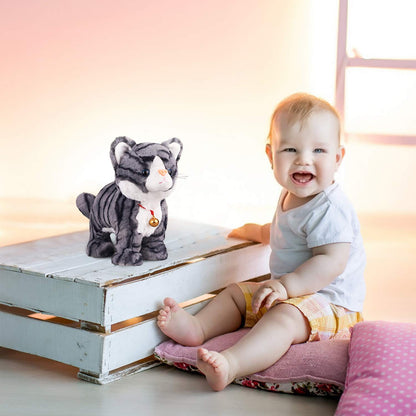 Marsjoy Interactive Plush Cat, plush toy, gray robot, with touch control, electronic cat pet, robot cat toy, animated toy for girls, kids, L: 30.5 cm.
