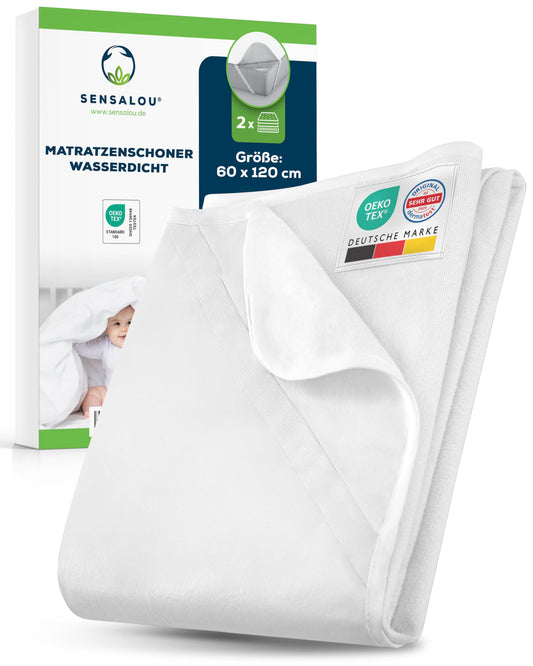 Sensalou waterproof mattress protector 60 x 120 cm 2-piece set - mattress pad for small baby co-sleepers - waterproof moisture protection pad, Oeko-TEX certified, washable