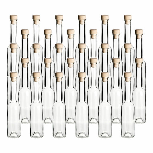 gouveo 30-piece set glass bottles 200 ml Symphony with cork (HGK) - Empty bottles for filling and gifting - Small 0.2 l liqueur bottle, schnapps bottle, oil bottle (SIF200HGK)