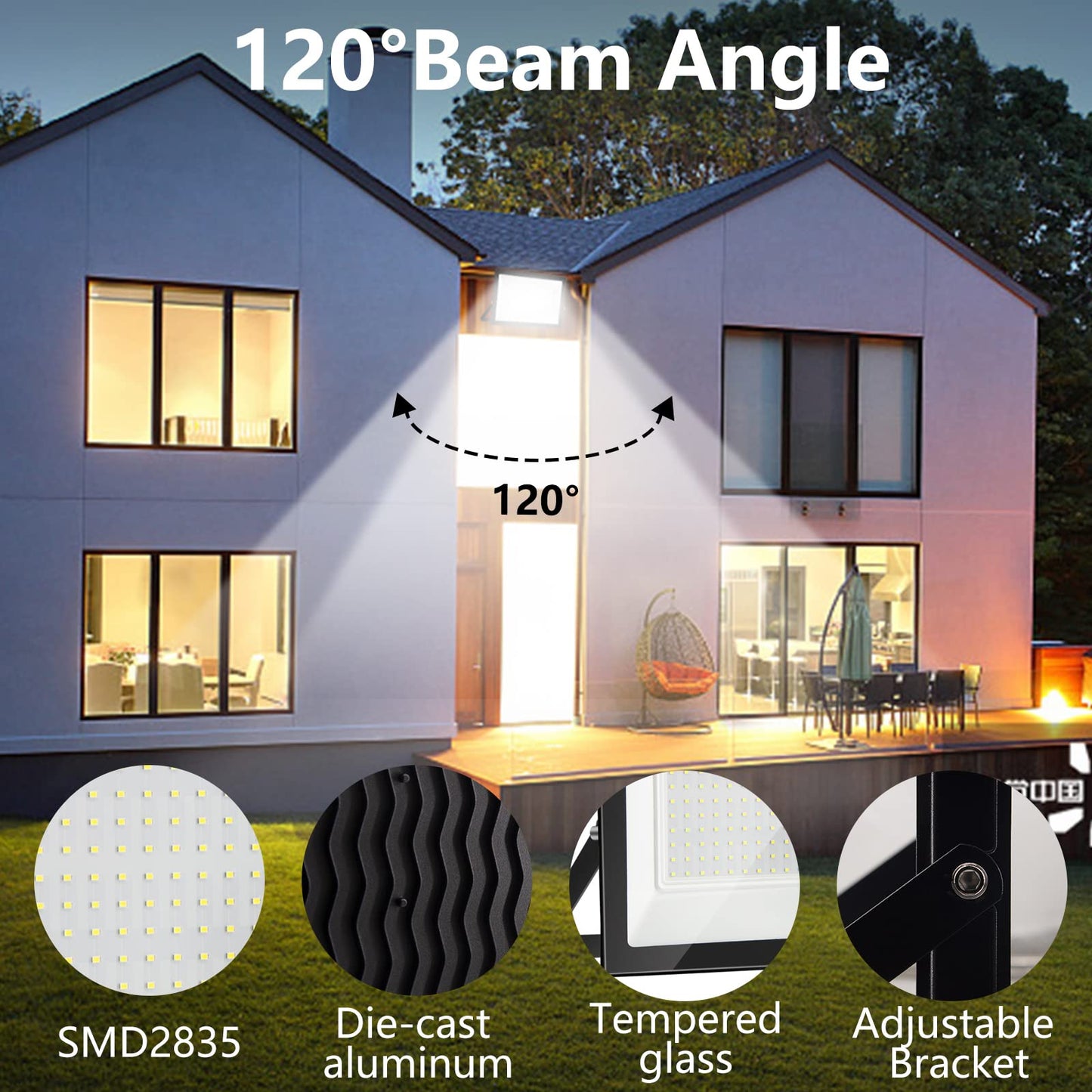 loyal 300W LED floodlight outdoor, 30000LM super bright LED spotlight, 6000K cool white industrial floodlight, IP66 waterproof outdoor lamp, LED outdoor floodlight for garden, sports field, garage
