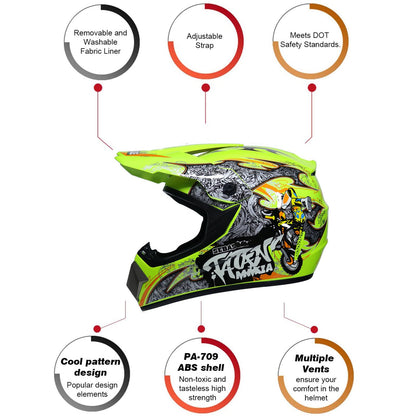 UIGJIOG downhill motorcycle helmet kids, helmet set men ATV motorcycle helmet D.O.T certified helmet with goggles gloves, full face helmet MTB includes 4 sizes of helmet liner.