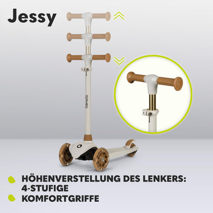 LIONELO Jessy Premium kids tricycle scooter with LED wheels for children 3 years up to 50 kg, height adjustable and non-slip platform, foldable scooter. Scooter for toddler boy girl.