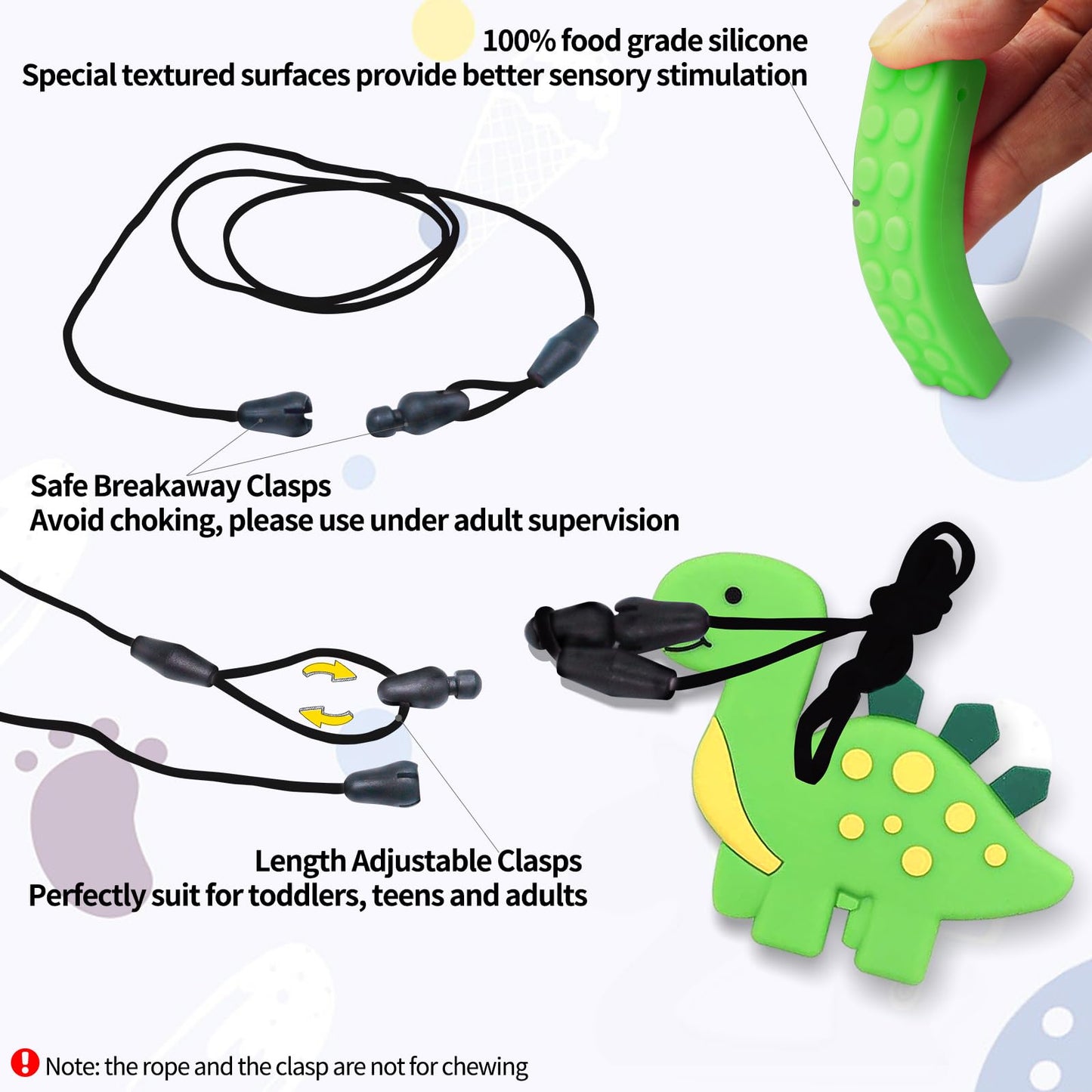 Chew Necklace for Kids, 6 Piece Sensory Chewing Necklace, Silicone Teether for Baby, Autism Toy for Boys and Girls, Perfect for Children with ADHD, Teething, Biting, Nail Biting (Green)
