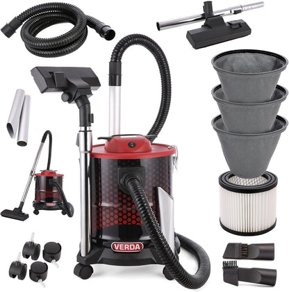 Ash vacuum 20L 1650W fireplace vacuum with HEPA filter + 3X bag filter, 2m suction hose + 4 wheels vacuum cleaner ash vacuum for fireplace SN184