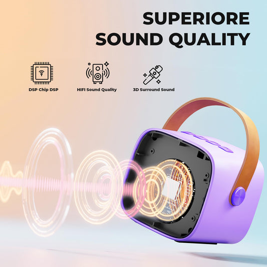 Kids Mini Karaoke Machine with 2 Microphones Bluetooth Speaker with LED Lights and Voice Changer, Gift for Girls 3, 4, 5, 6, 7, 8, 9, 10, 11, 12+ Years (Purple)