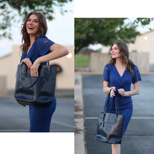 S-ZONE Women's Genuine Leather Bag Shopper Large Tote Handbag Top Handle Bag (D-Royal Blue)