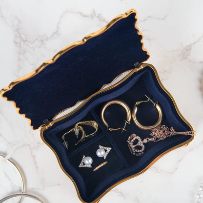 Feyarl Retro Jewelry Boxes Engraved Jewelry Case Storage Jewelry Box Mother's Day Gift for Jewelry Earrings Rings Blue.
