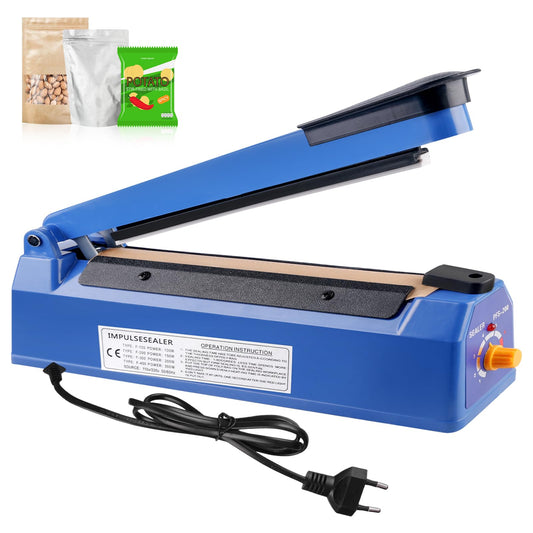 300 mm film sealing machine - Hand-operated sealer with 3 mm sealing width, 8-level temperature control, suitable for plastic bags, aluminum foil bags, kraft paper bags Blue