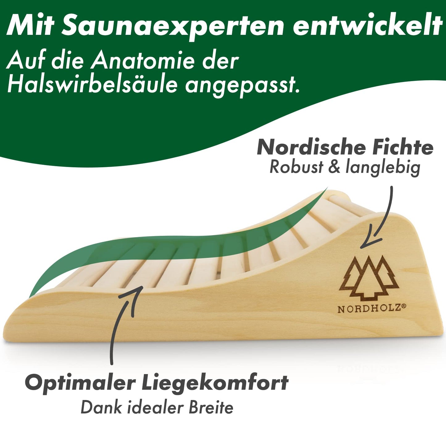 Sauna headrest wood 2-piece set - 37x33cm ideal width for optimal lying comfort - Sauna headrest ergonomically handcrafted from durable Scandinavian pine wood - High-quality sauna accessory