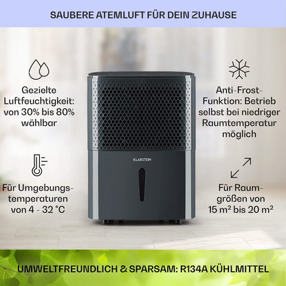 Klarstein Electric Dehumidifier & Air Purifier, 10L Small Room Dehumidifier for Apartment Bedroom Bathroom Basement, Efficient Bathroom/Room Dehumidifier, Electric & Small Air Dehumidifier.