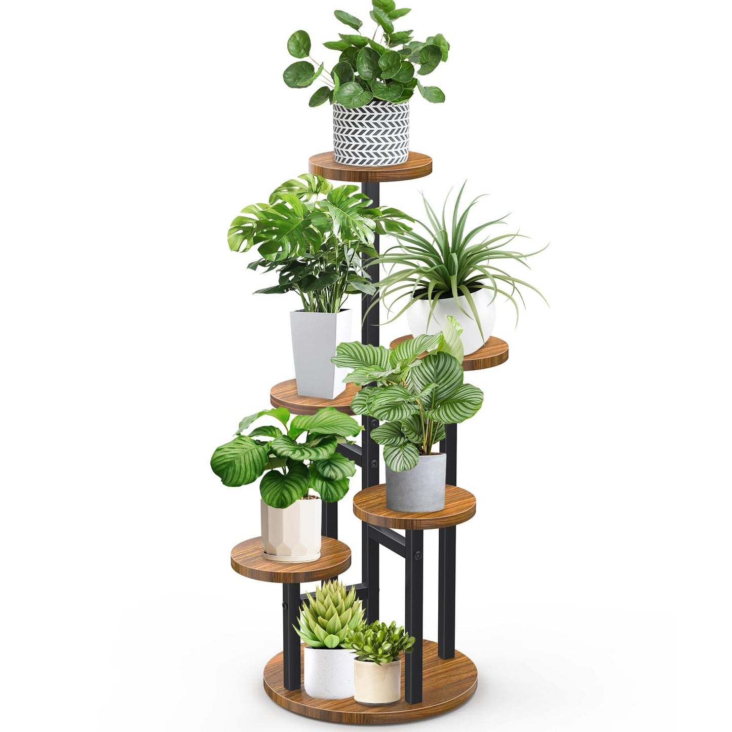 STLOVe plant stand wooden flower stand 6-tier flower rack plant rack corner metal indoor outdoor for multiple plants living room corner outdoor balcony garden, black