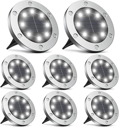 Infray solar lights for garden, solar ground lights with 8 LEDs, outdoor solar lamps IP65 waterproof, solar pathway lights cold white 8 pack.