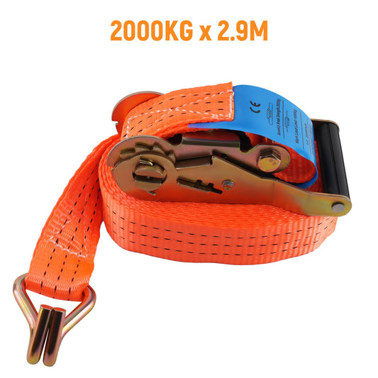 4 pieces of 2000kg 3m ratchet tie-down straps, 2 pieces, with hooks. Ratchet straps lashing EN 12195-2 35mm 2000 daN 2t for professional load securing.