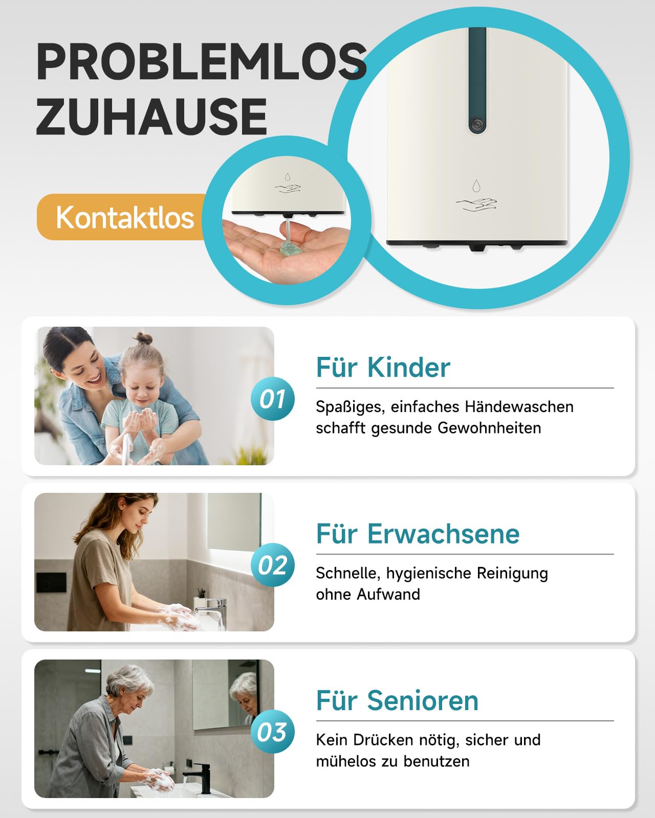 AIKE AK1205E Automatic Soap Dispenser Wall Mount, Commercial Large Capacity Stainless Steel Liquid Dispenser for Dining Room and Bathroom.