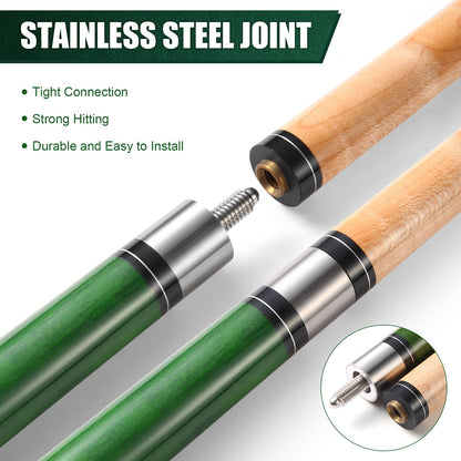 ASMPCUE Pool Cue, 58 Inch Billiard Cue Canadian Maple Wood Pool Cue 13mm Tips for Professional Pool Players, 1/2 Maple Cue Sticks for Billiard Table Sport (Green)