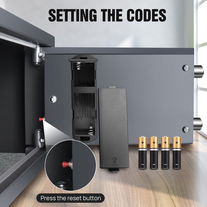 Safe fireproof waterproof safe with combination lock and 2 keys. Made of steel, wall safe for home, office, school, hotel. Dimensions 31x20x20cm, 8.5L capacity. Color: Gray.