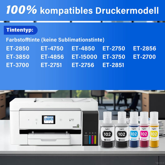 Ink 102 Multipack compatible for Epson ET-2850 ET-4750 ET-4850 ET-2750 ET-2856 ET-3850 ET-4856 ET-15000 ET-3750 ET-2700 ET-3700 ET-2751 ET-2756 ET-2851 Printer (2Black, C, M, Yellow)