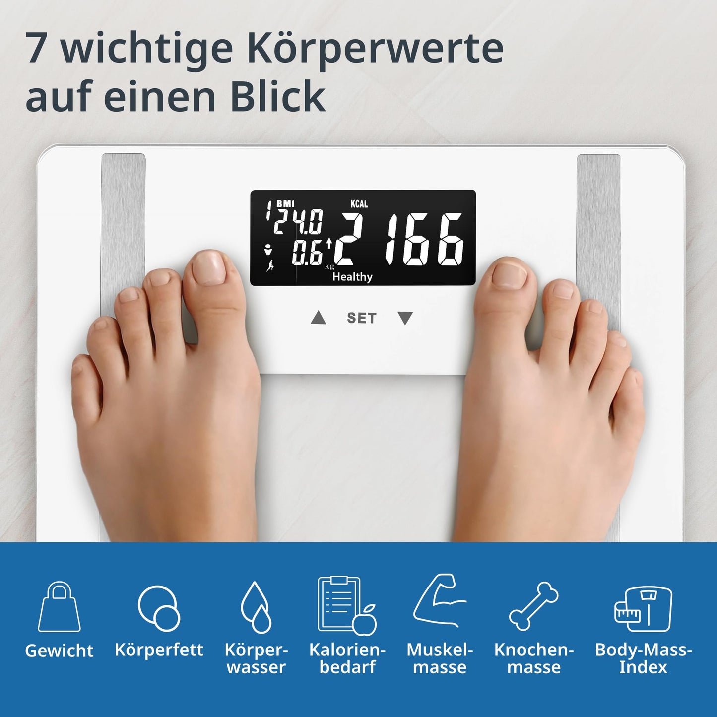 ADE Digital Body Fat Scale Ines up to 200 kg | Top pick 2024 | Personal scale with body fat analysis, BMI, muscle mass, body water, weight, BMR | Scale with user recognition | white.