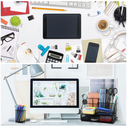 Casavibe updated desk organizer and accessories, multifunctional mesh desk organizer with 6 compartments + pen holder, 72 accessories, office supply organizer with drawer, for office.