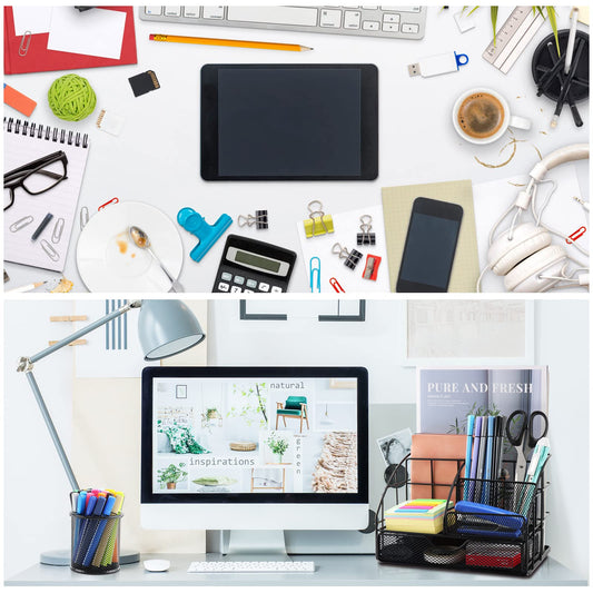 Casavibe updated desk organizer and accessories, multifunctional mesh desk organizer with 6 compartments + pen holder, 72 accessories, office supply organizer with drawer, for office.