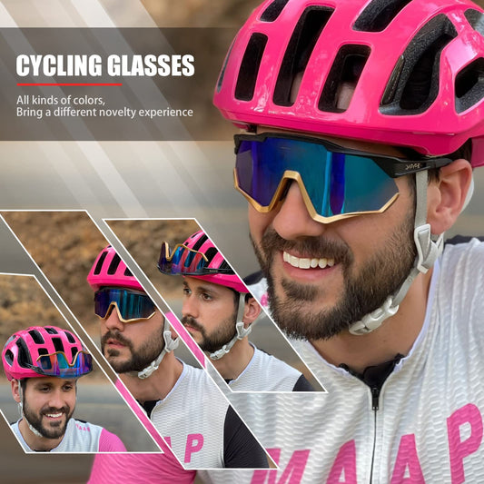 KAPVOE Polarized Cycling Glasses with 4 interchangeable lenses TR90 frame for men women outdoor sports cycling MTB sports sunglasses biking glasses driving fishing running baseball Blue Black 01