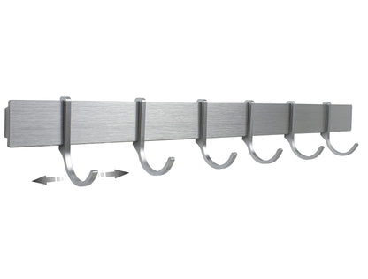 Hamburg Design Factory 40cm Hook Rail self-adhesive Kitchen Rail for Kitchen Utensils | Kitchen holder without drilling | 6 movable hooks | Modern design Silver Gray