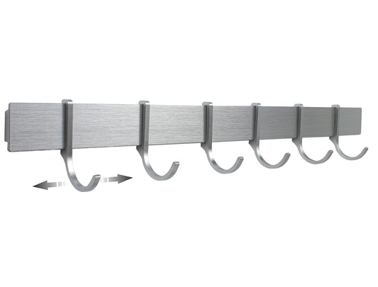 Hamburg Design Factory 40cm Hook Rail self-adhesive Kitchen Rail for Kitchen Utensils | Kitchen holder without drilling | 6 movable hooks | Modern design Silver Gray