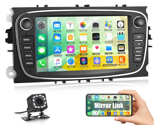Android car radio for Ford Focus with GPS navigation CAMECHO 7 inch capacitive touchscreen car radio Double Din with Bluetooth/USB/WiFi/FM/EQ Rearview camera for Ford Mondeo S-Max C-Max Galaxy +CANBUS.