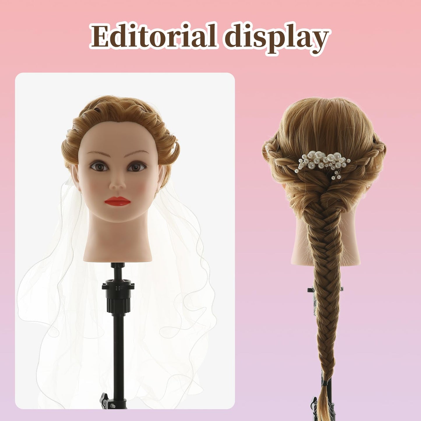 Mannequin Head Hairdresser Real Hair 100% Synthetic Hair Hairdresser Head Practice Head Hairdresser 26” Training Heads Doll Head Hairdresser Head With Stand + DIY Hair Set