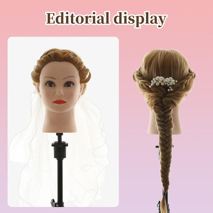 Mannequin Head Hairdresser Real Hair 100% Synthetic Hair Hairdresser Head Practice Head Hairdresser 26” Training Heads Doll Head Hairdresser Head With Stand + DIY Hair Set