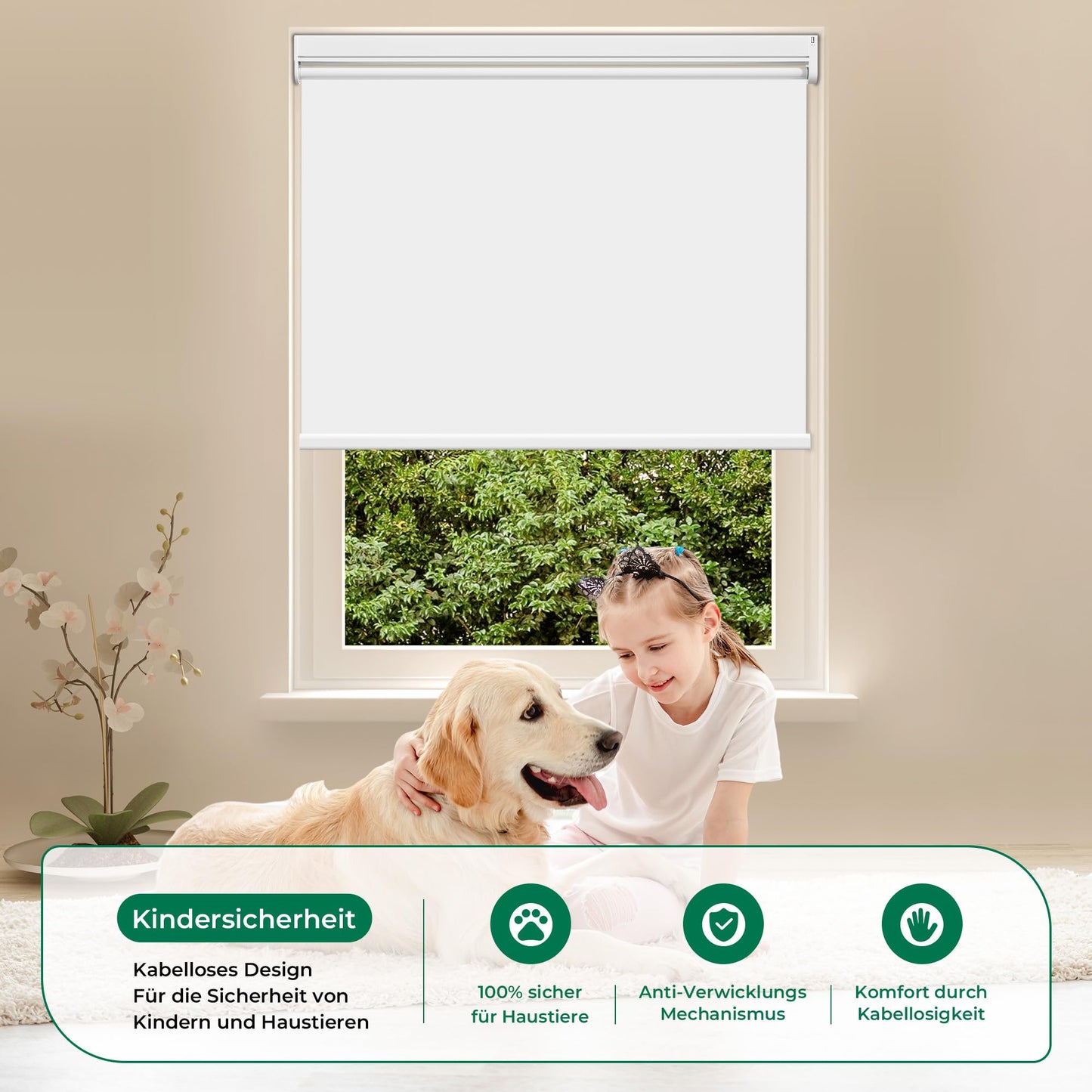 All in Electric Roller Blinds with Remote Control, White Blackout Blind, W120 x H130 cm white, Clamp Holder Without Drilling & With Drilling, Window Blind Inside 100% Sun Protection.