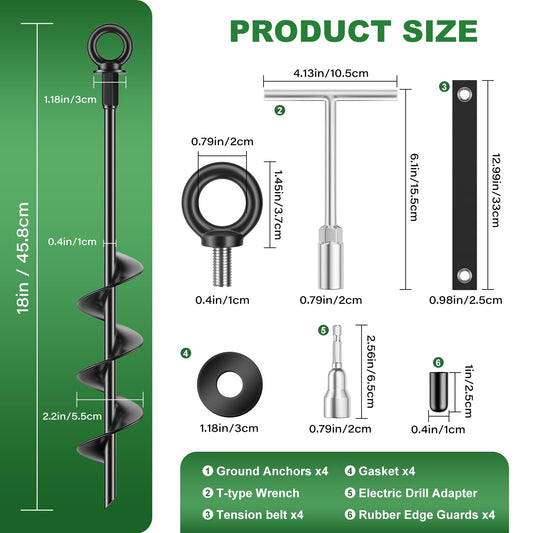 Ewilibe ground anchor 45.7cm made of steel for securing tents, swing sets, canopies, camping gear, trampolines, etc. Resistant to strong winds and rust.