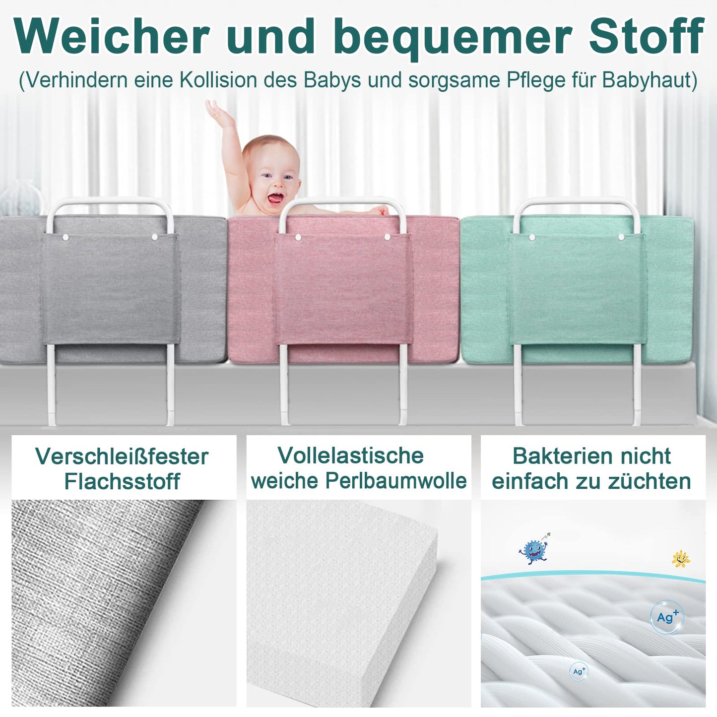 UISEBRT bed rail 60cm, child bed guardrail for kids, adjustable height safety guardrail for toddlers, babies, and children, pink.