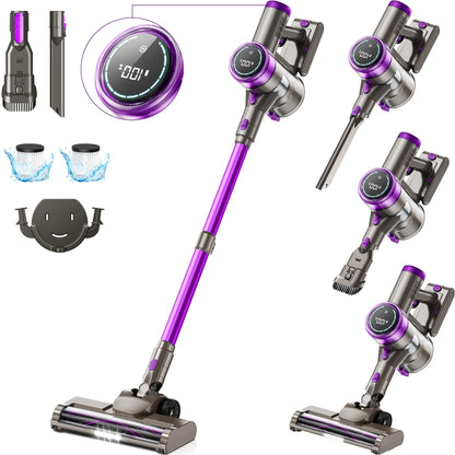 Suafsu Cordless Vacuum Cleaner 45000Pa 550W Handheld Vacuum - Up to 65 Min Runtime with LED Display and Anti Tangle Brush For Pet Hair Hard Floors Carpet