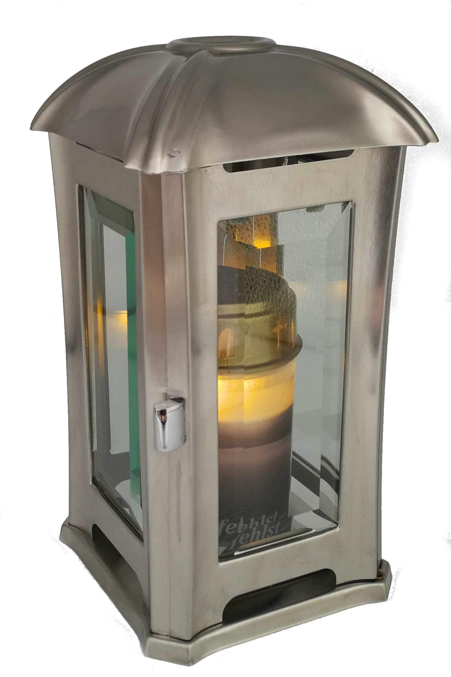Grave lantern, grave lamp, stainless steel grave light with faceted glass panes including LED grave light 24 cm ... (brushed matte)