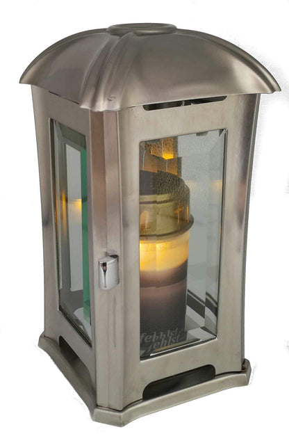 Grave lantern, grave lamp, stainless steel grave light with faceted glass panes including LED grave light 24 cm ... (brushed matte)