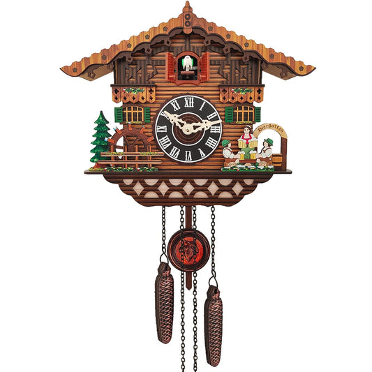 PIAOPIAO Cuckoo Clock, Black Forest Cuckoo Clocks Carved, Wooden House Scene Cuckoo Clock, Original with Cuckoo Call, Suitable for Living Room Bedroom Kitchen Restaurant Café Hotel Decoration