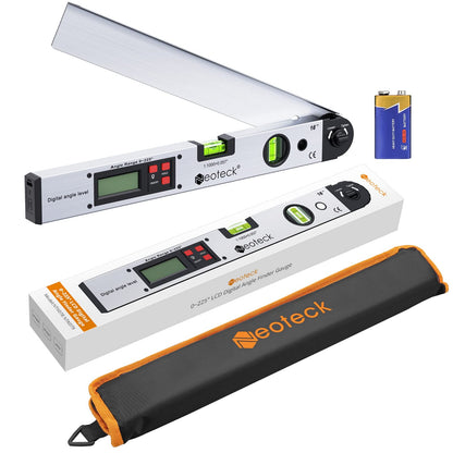 Neoteck Digital Angle Finder 400mm with LCD Spirit Level 0-225° Digital Inclinometer Angle Measuring Tool for vertical horizontal Dual-Level.