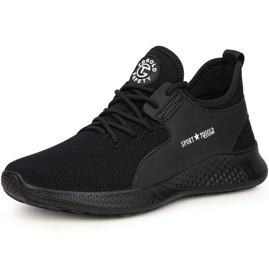 AONETIGER safety shoes for men and women. Lightweight work shoes with steel toe. Breathable, anti-slip sports protective shoes. Sneakers in size 40, black.