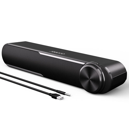 Jeecoo A30 PC speakers, computer speakers for PC, USB powered PC soundbar in black. Speakers for PC, laptop, monitor, iPad, tablets, smartphone (USB+3.5mm)