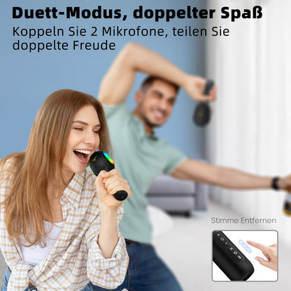 Karaoke microphone, LED wireless Bluetooth microphone, portable karaoke set for kids & adults with music recording, accompaniment mode, home KTV device, compatible with iOS Android FM connection in the car.