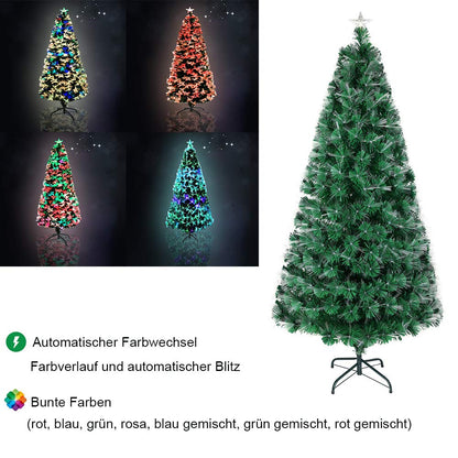 Artificial Christmas Trees 180CM Fibre Optic Christmas Tree with Pine Needle LED Lighting for Christmas Decoration at Home and Office (200 LEDs, Multicoloured Pine Needle)