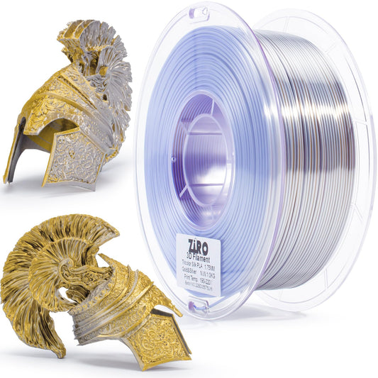 ZIRO PLA Filament Dual Color Coextrusion Silk 3D Printer Filament 1.75mm for 3D Printers & 3D Pens, Multicolor PLA Rainbow Filament, 1kg (2.2lbs), Gold & Silver Color